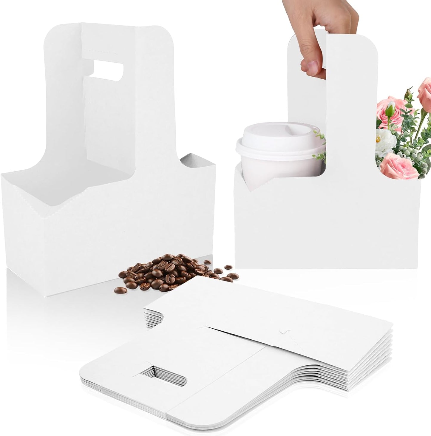 15Pcs -2 Cup Drink Carrier with Handle - Paper Cup Holder, Coffee Carriers Tray for Drinks, Disposable Takeaway Cardboard Holders To Go for Food Delivery, Uber Eats/Door Dash Two or 4 Kraft Paperboard