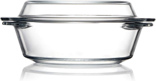 ZYER Round Glass Casserole With Glass Lid Covered Glass Bakeware Ovenware Easy Grab Glass Microwave Bowls with Glass Lid (1L)