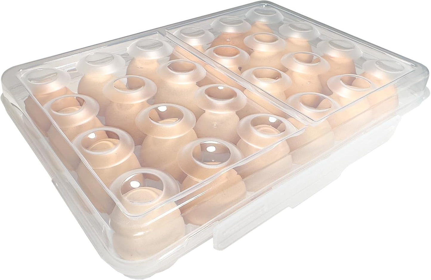 Egg Holder Camping, Egg Holder for Fridge, Clear Egg Container for Fridge With Lid, Stackable Egg Storage with Safety Buckle, Eggs 24 Count, Clear White