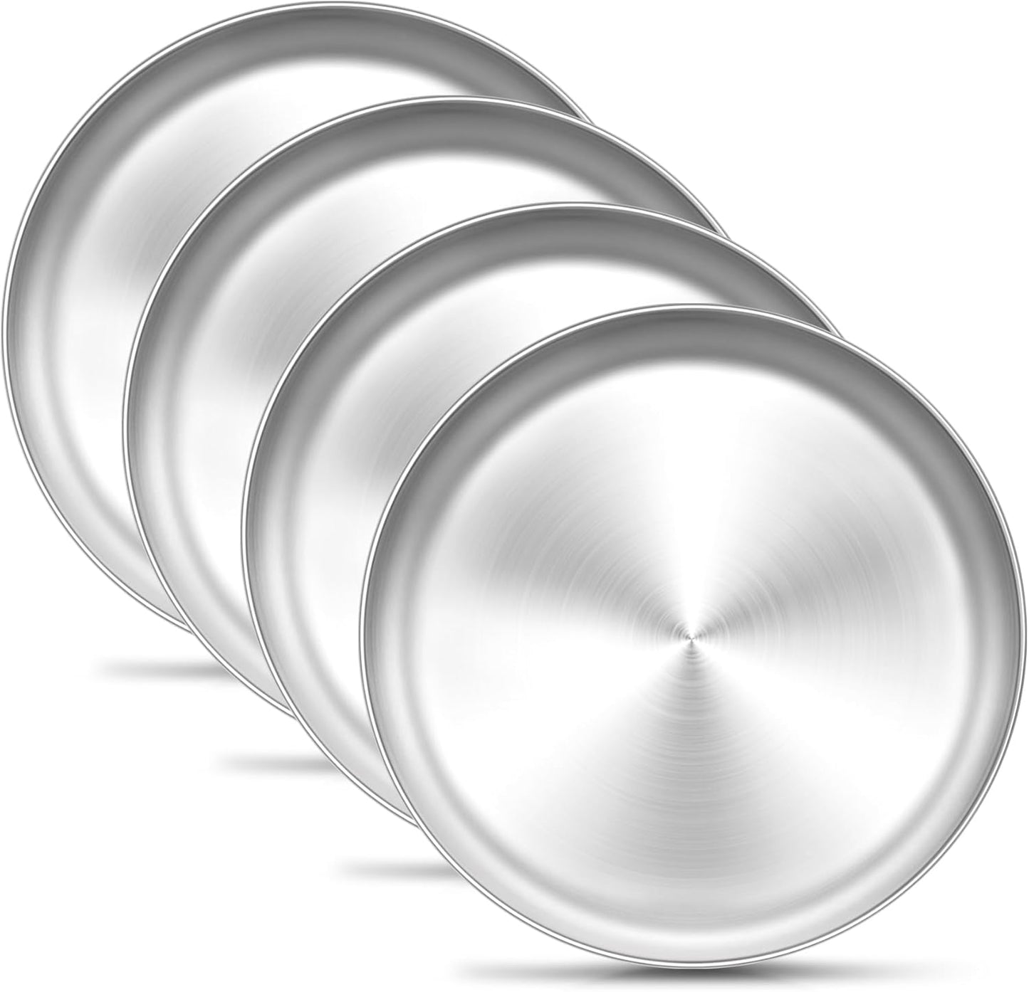 TeamFar 9 Inch Pizza Pan Set of 4, Stainless Steel Small Pizza Pie Trays, Metal Round Pizza Dish Plates for Oven Bakeware Baking Cooking Serving, Non-Toxic & Heavy Duty, Stackable & Dishwasher Safe