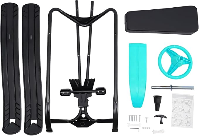 Snow Racer Sled, Ski Sled Slider Board with Steering Wheel, Twin Brakes, Anti-Slip Pedal, Snow Sled for Kids