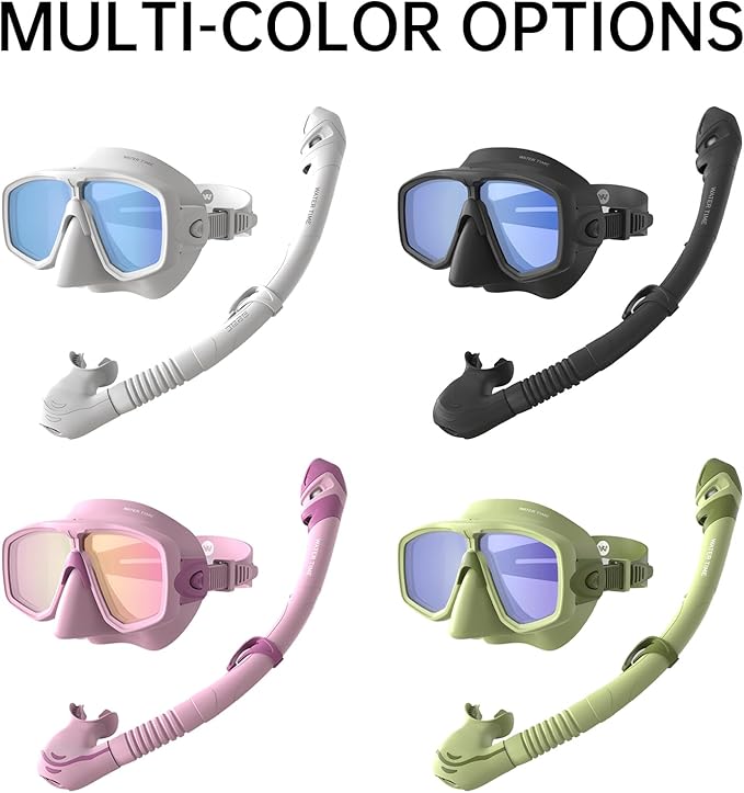 WATERTIME Snorkeling Gear for Adults, Dry Top Snorkel Set with Anti-Fog Panoramic Diving Mask & Waterproof Design, Adult Snorkel Mask for Snorkeling and Scuba Diving
