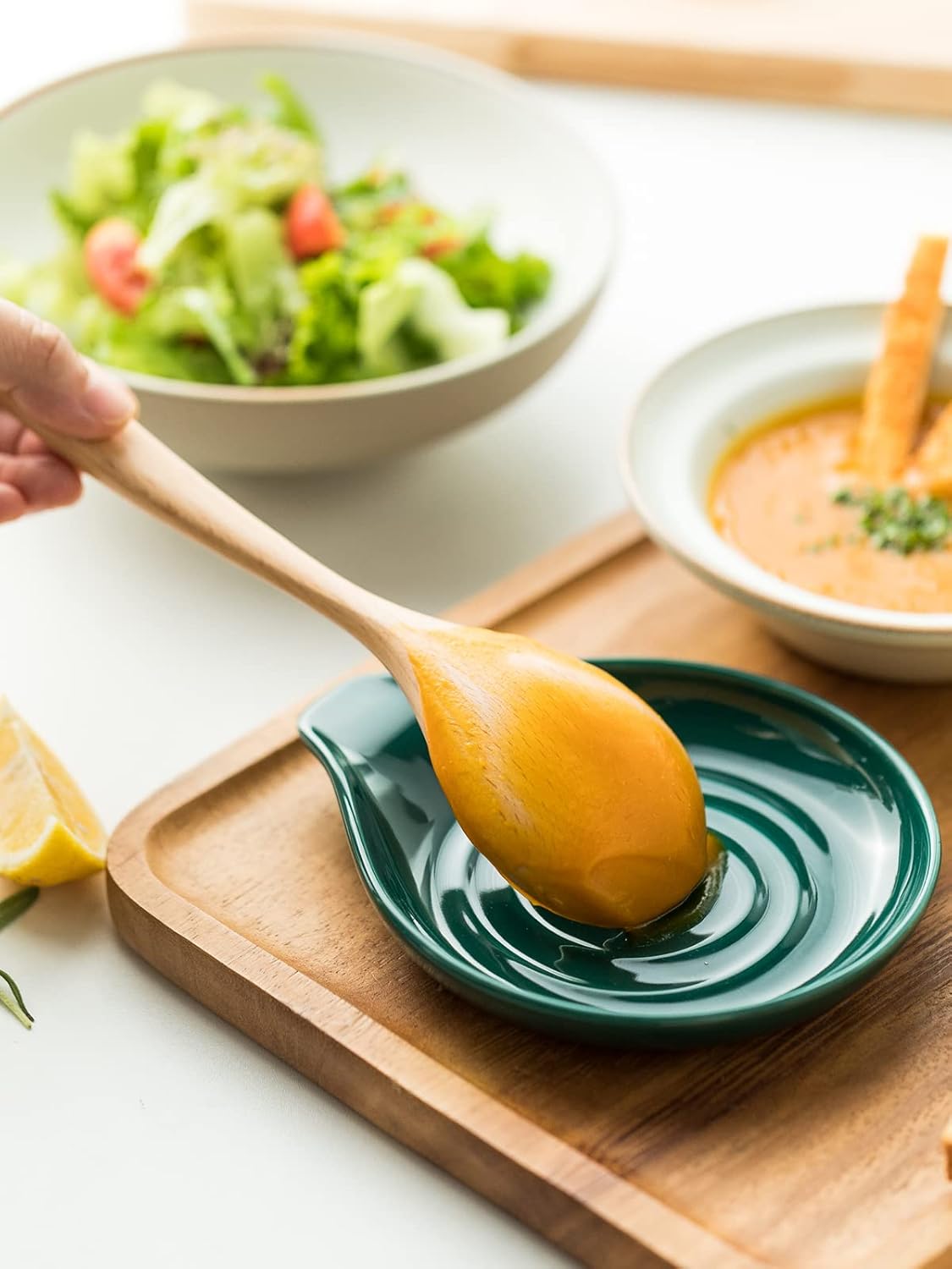 Spoon Rest for Stove Top Cooking Spoon Holder for Kitchen Countertop Large Holder for Spatula, Spoons or Tongs, Framhouse Decor, Green