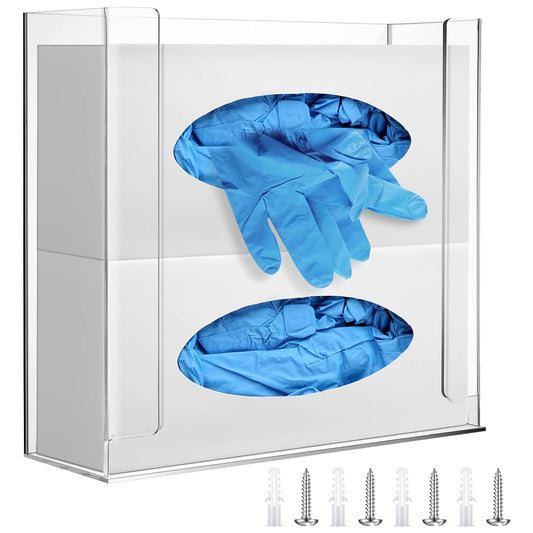 Weysat Wall Mounted Acrylic Glove Box Holder Double Dispenser Floating Glove Box Organizer Storage Rack for 2 Boxes for Kitchen Cleaning Closet Lab Exam Office (10.6 W x 10.0 H x 3.5 D)