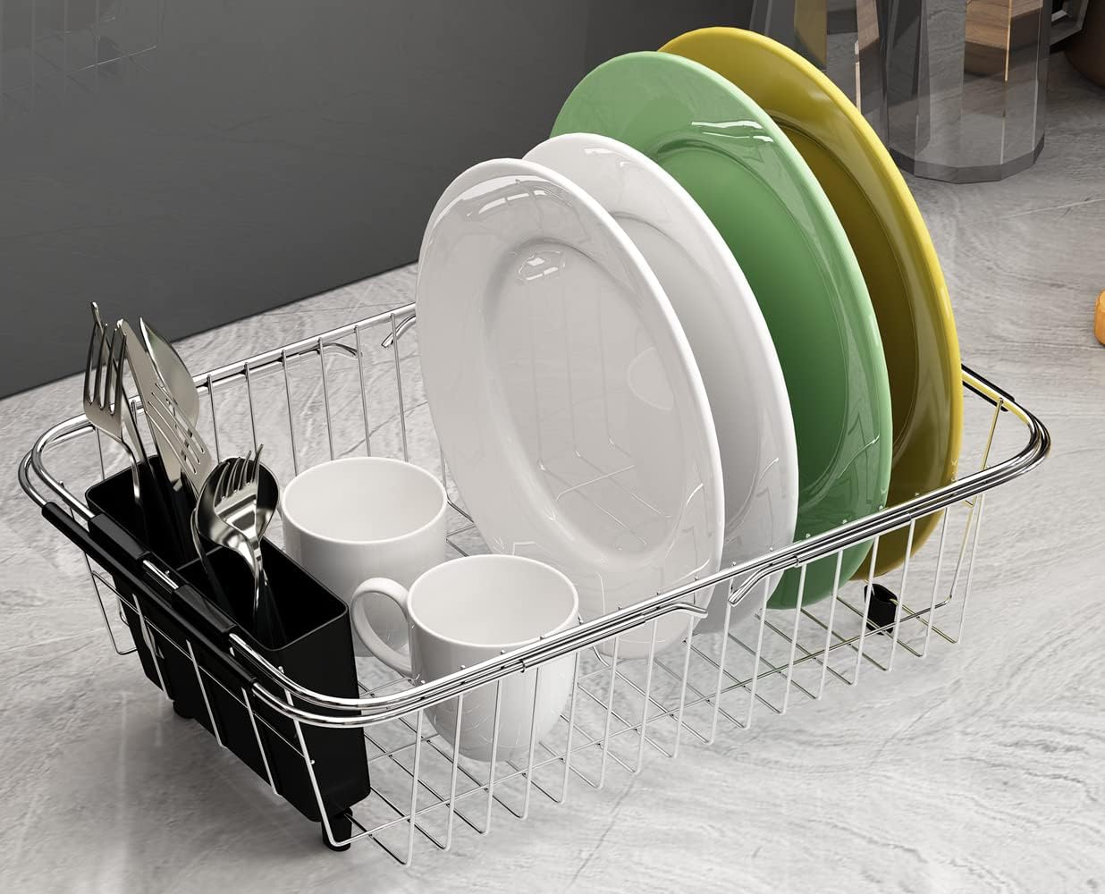 Adjustable Over Sink Dish Rack Stainless Steel Dish Drying Rack On Counter or in Sink, Rustproof