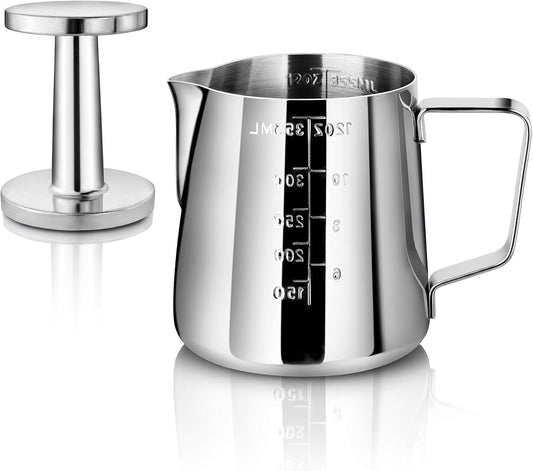 New Star Foodservice Commercial Grade Stainless Steel 18/8 Frothing Pitcher (12-Ounce (Combo Set))