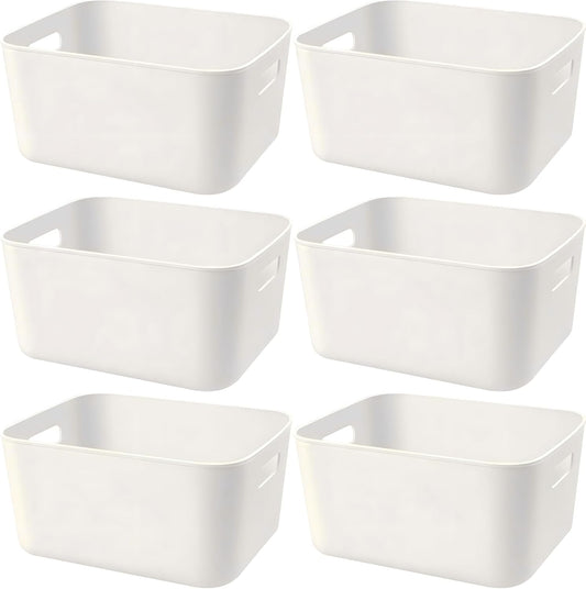 Set Of 6 Plastic Storage Bins,“10.5×8×5.5”Versatile Kitchen Pantry Organization and Storage,for Plastic Storage Container Under Bed,Under Sink Bathroom Organizer (White, 6 Pack Medium)