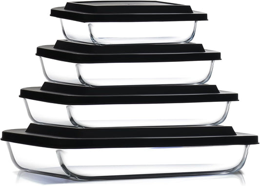 Nestl 8pc Glass Baking Dishes for Oven, Glass Food Storage Containers with Lids, Leakproof Casserole Dishes for Oven with Lid, Cooking, Microwave Oven Freezer Safe Bakeware, 9x13 Lasagna Pan Black