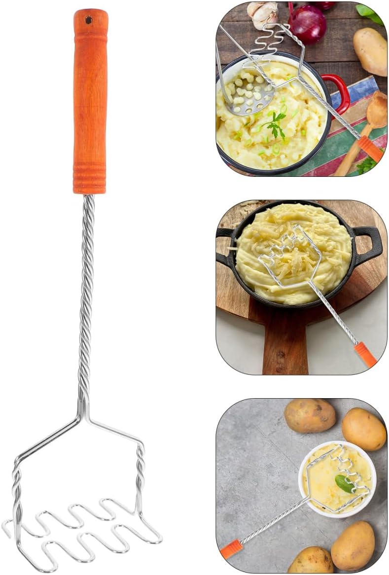 Hemoton Stainless Steel Potato Masher with Non-Slip Handle, Versatile Kitchen Tool for Mashing Potatoes, Vegetables, and Fruits, Dishwasher Safe, 14.56 Inch