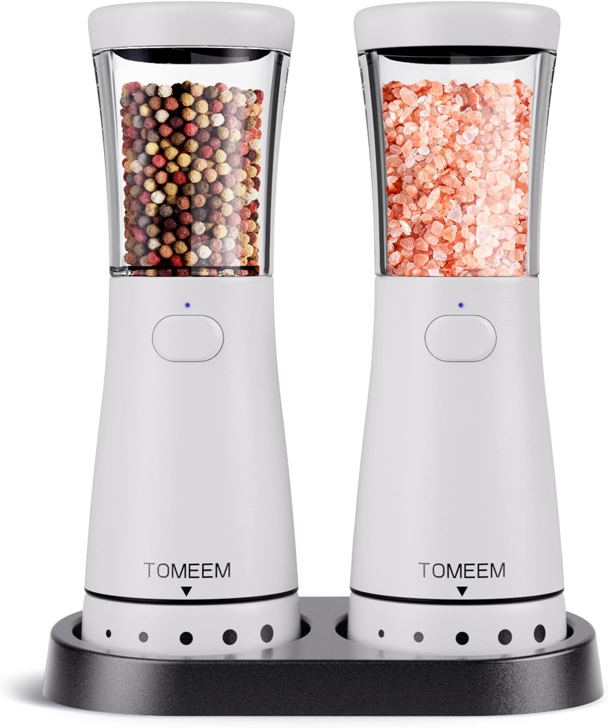 Electric Salt and Pepper Grinder Set with Storage Base, Stainless Steel Rechargeable Salt and Pepper Grinder Set with 4.5 oz Large Capacity, 1.8" Wide Mouth, Adjustable Coarseness, Ideal for Kitchen