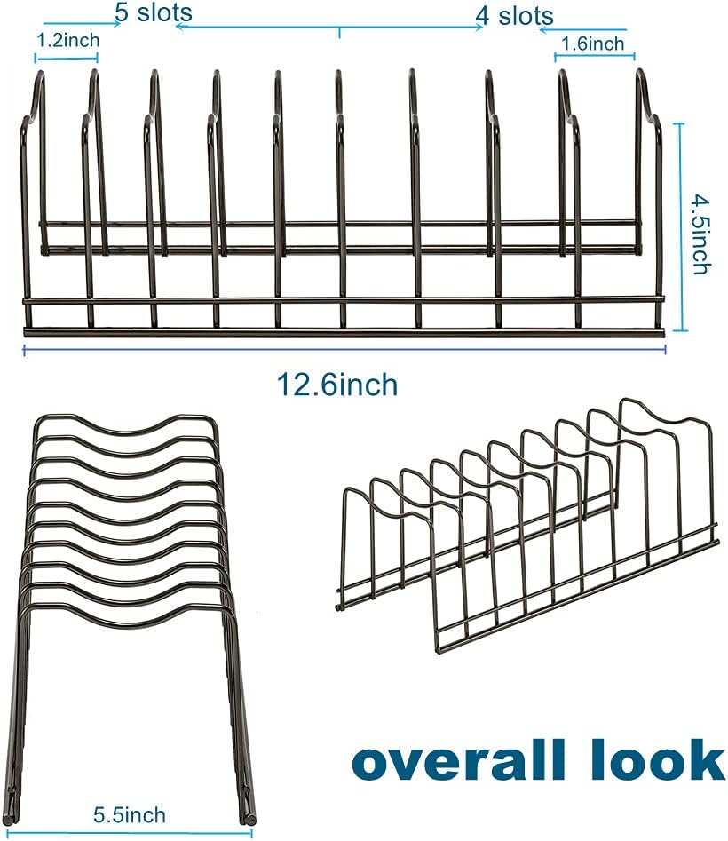 Pot Lid Organizer, Stainless Steel Pot Lid Storage Rack Holder, Cutting Board, Bakeware, Pots & Pans, Serving Trays, Reusable Containers in Cabinet Pantry on Countertop(Satin Nickel, 2)