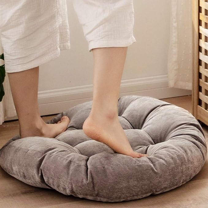 Tiita Floor Pillow Cushion, Round Seat Cushion, Outdoor Floor Pad, Meditation Cushion for Yoga Living Room Sofa Balcony, Set of 2, 22x22 Inch, Grey