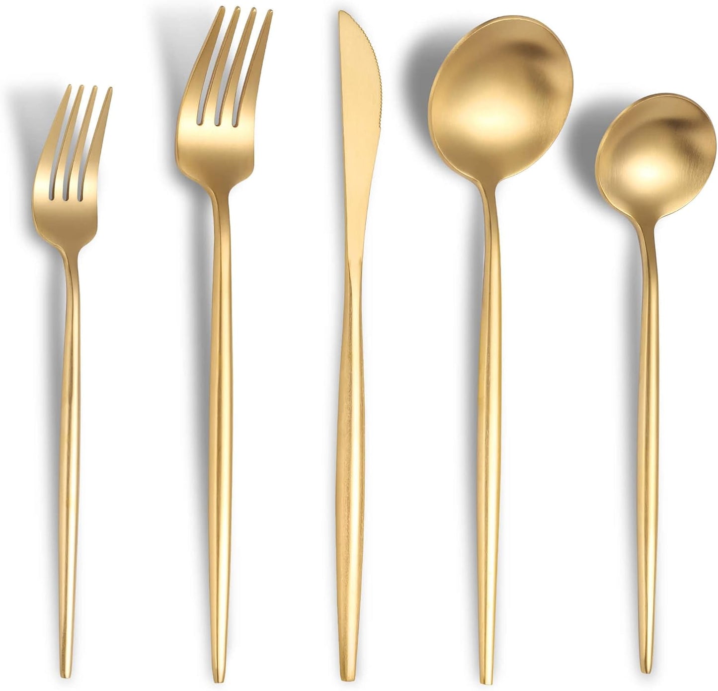 Matte Gold Silverware Set for 6,Modern Stainless Steel Brushed Cutlery Set,30-Pieces Heavy Duty Flatware Set,Knives Spoons and Forks Set Utensils Set,Satin Finish,Dishwasher Safe