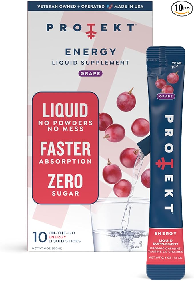 Zero Sugar Energy Drinks - Keto Natural Mix, Liquid Vitamin B Drink, Organic Caffeine Blend, On-the-Go Liquid Pack, Zero Sugar Grape Energy Packets by Mark Healey, Pack of 10