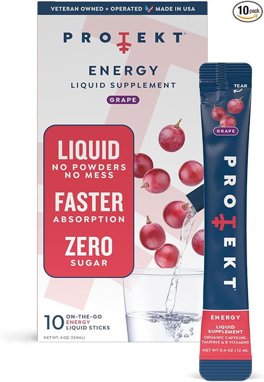Zero Sugar Energy Drinks - Keto Natural Mix, Liquid Vitamin B Drink, Organic Caffeine Blend, On-the-Go Liquid Pack, Zero Sugar Grape Energy Packets by Mark Healey, Pack of 10