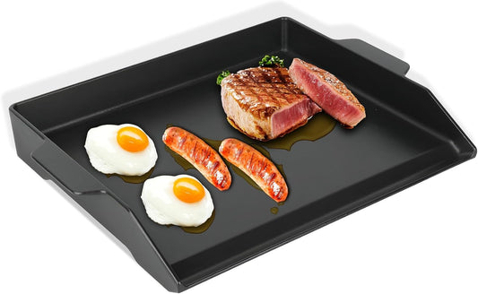 Universal Cast Iron Griddle 18.6" x 14", Pre-Seasoned Nonstick Flat Top Grill Griddle Plate for Outdoor Gas Grill/Charcoal Grill/Stove Top with Extra High Sidewall & Grease Groove, for Camping