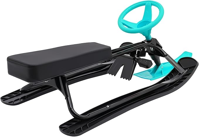 Snow Racer Sled for Kids, Dual Brakes Snowmobile Sled Ski with Steering Wheel, Snow Sledge for Skiing, Ice Skating, Sand Skating, Single Rider 45 x 20 x 15 inches