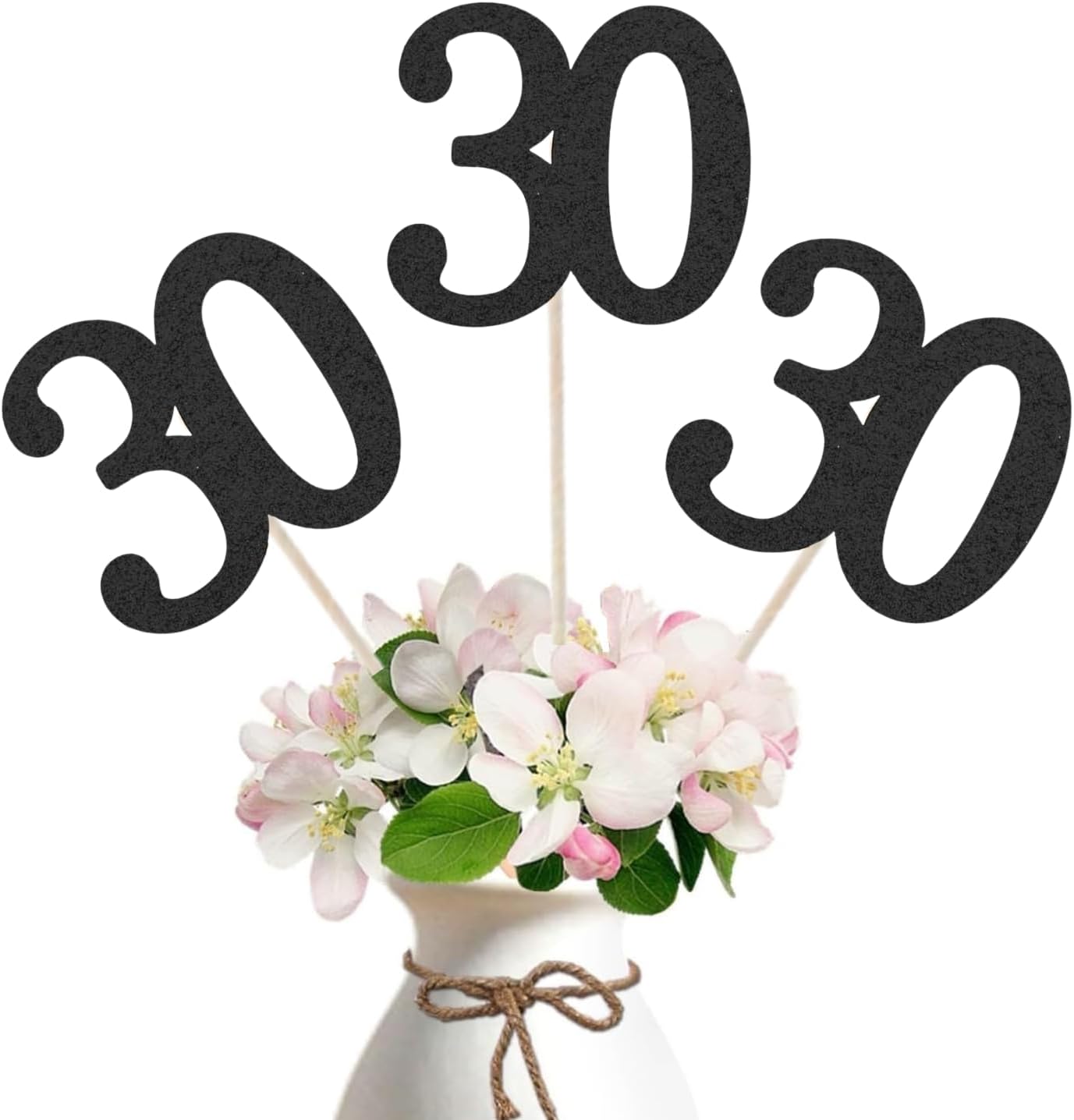 10-Pack Double Sided Glitter 30th Birthday Centerpiece Anniversary Centerpiece Sticks, Number 30 Table Topper Cake Topper for 30th Birthday Anniversary Table Party Decorations (Double Sided black)