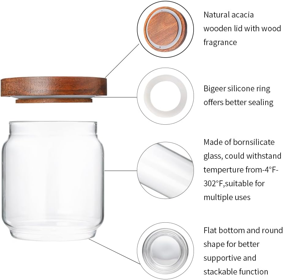 Glass Jars with Wood Lids 6 Pack with 112 Labels, 15 OZ Storage Food Canister for Coffee| Sugar| Snacks| Nuts