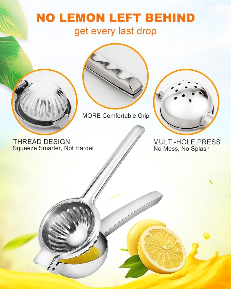 Brigii Lemon Squeezer Citrus Juicer for Lemons Limes Heavy-Duty 304 Stainless Steel High Juice Yield Manual Juicer Ergonomic Handle Dishwasher Safe