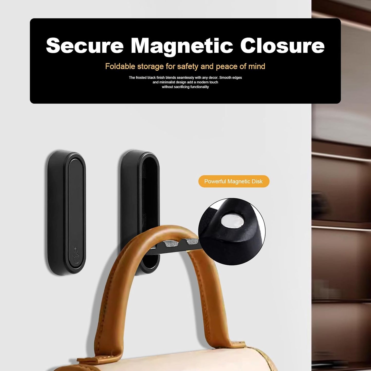 Heavy Duty Black Folding Wall Hooks 2 Pack, Space Saving Foldable Coat Hooks for Bathroom, Closet, Entryway, Kitchen, Towel, Robe, Bag, Hat Hanging, Easy Mount, Zinc Alloy, Corrosion - Resistant