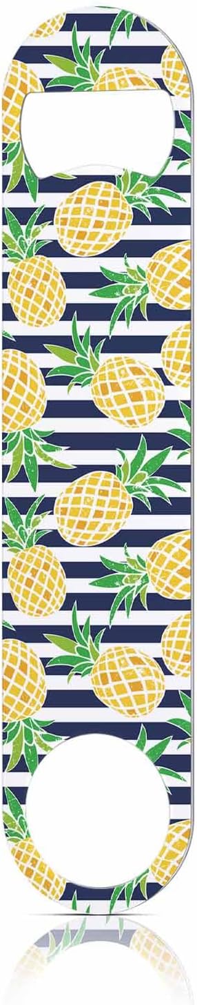 Pineapple Stainless Steel Bottle Opener Summer Beach Pineapple Stripes Blue Yellow Green Flat Beer Bottle Opener Keychain for Home Kitchen Bar Restaurant Party Birthday Gift