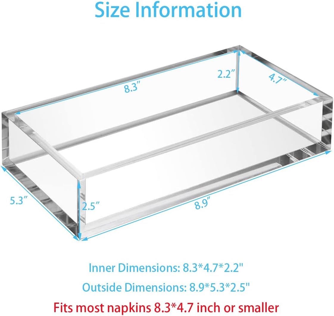 HIIMIEI Acrylic Napkin Holder Tray,8mm Thick Acrylic Guest Towel Holder 8.5x4 inches, Crystal Clear Table Cocktail Napkin Holder for Bathroom,Restaurant,Office,Commercial,Kitchen,Party