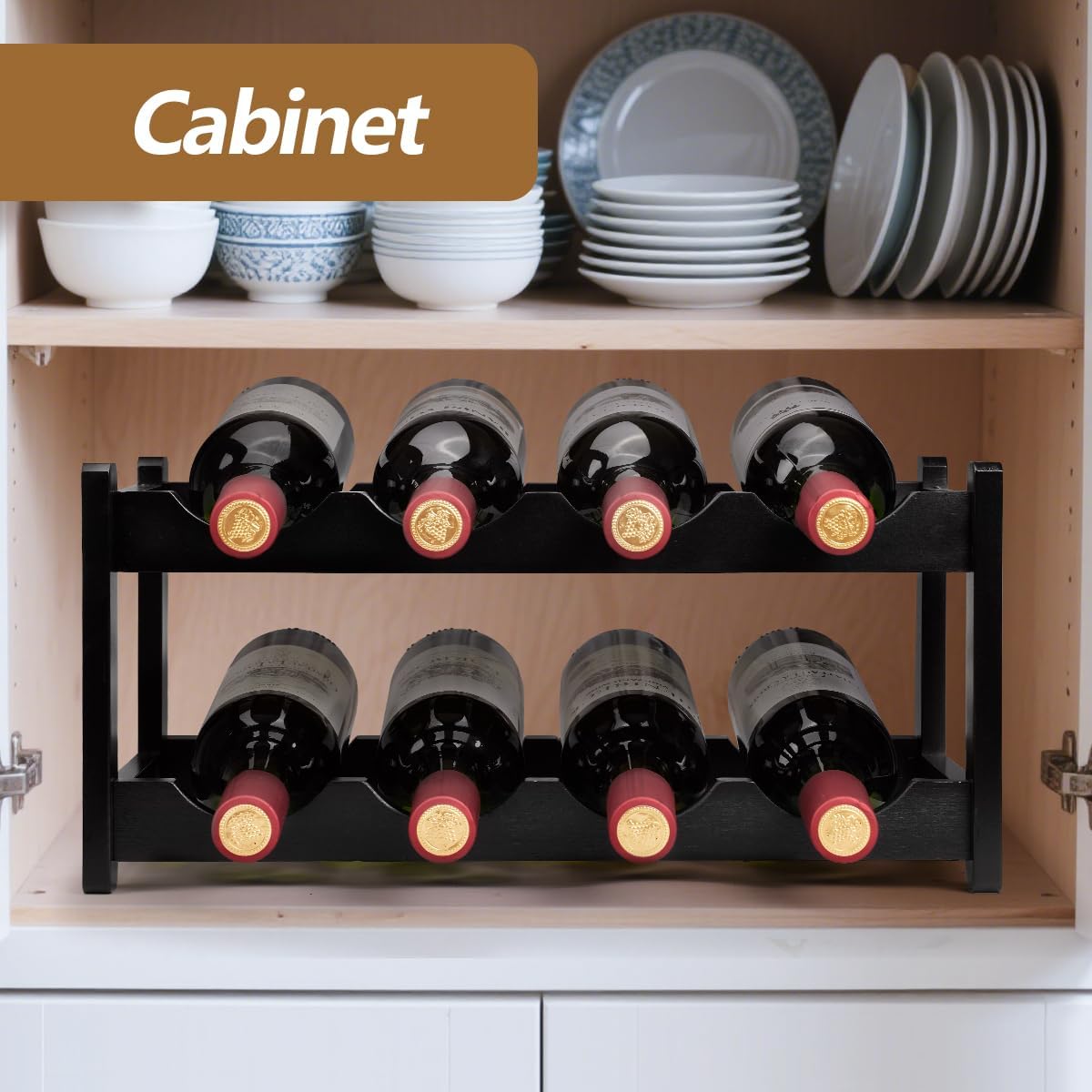 Wine Rack 8 Bottle 2-Tier Eco-Friendly Bamboo Wine Storage Easy-Assembly Space-Saving for Wine Lovers,Kitchen Wine Organizer for Countertop,Pantry, Home,Room Decor,Bar