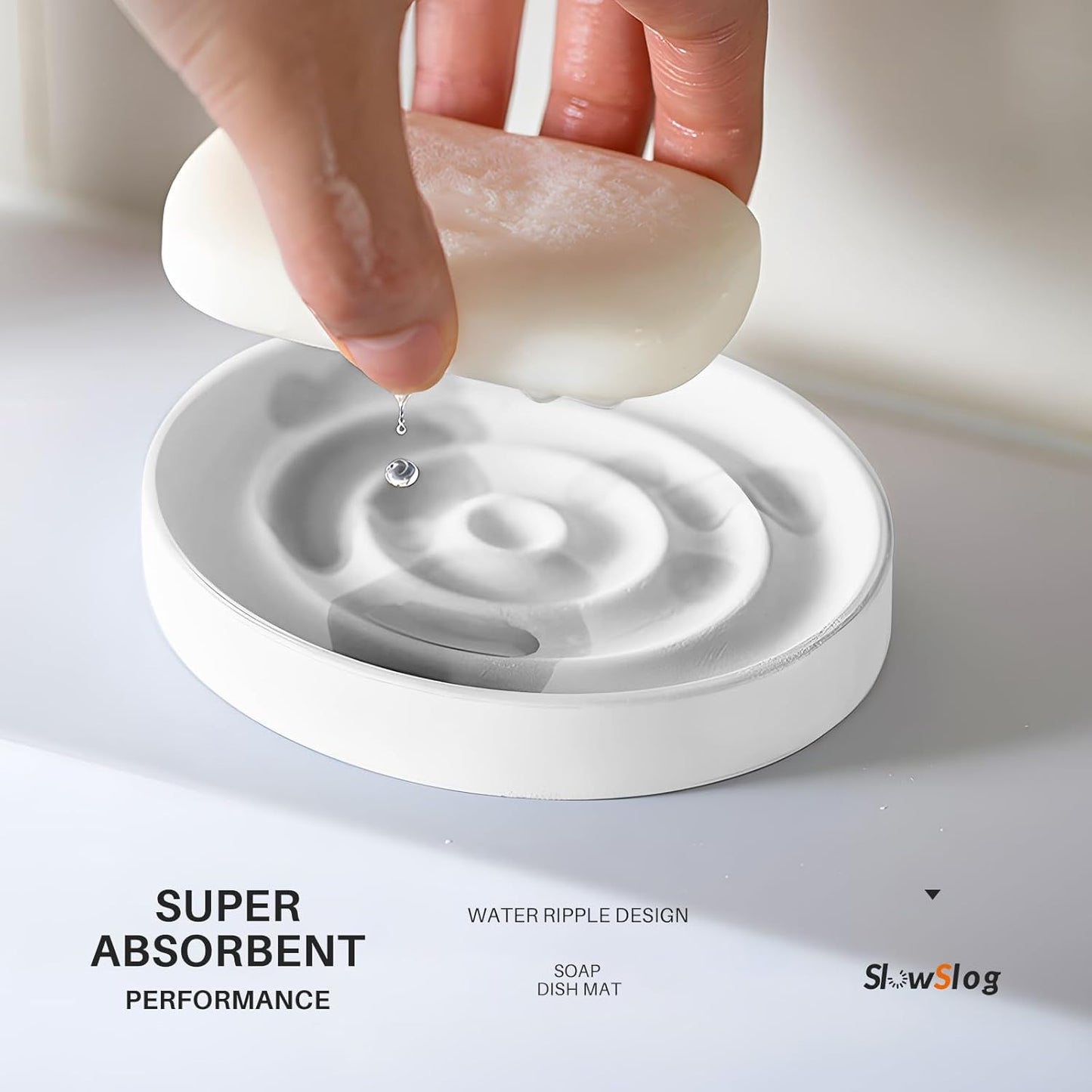 2 Pack Diatomite Soap Dish Holder, Quick Dry Stone Bar Holder, Water Absorbent Bath Dish Holder, Diatomaceous Earth Soap Tray for Hand Soap, Sponge Organizer, White