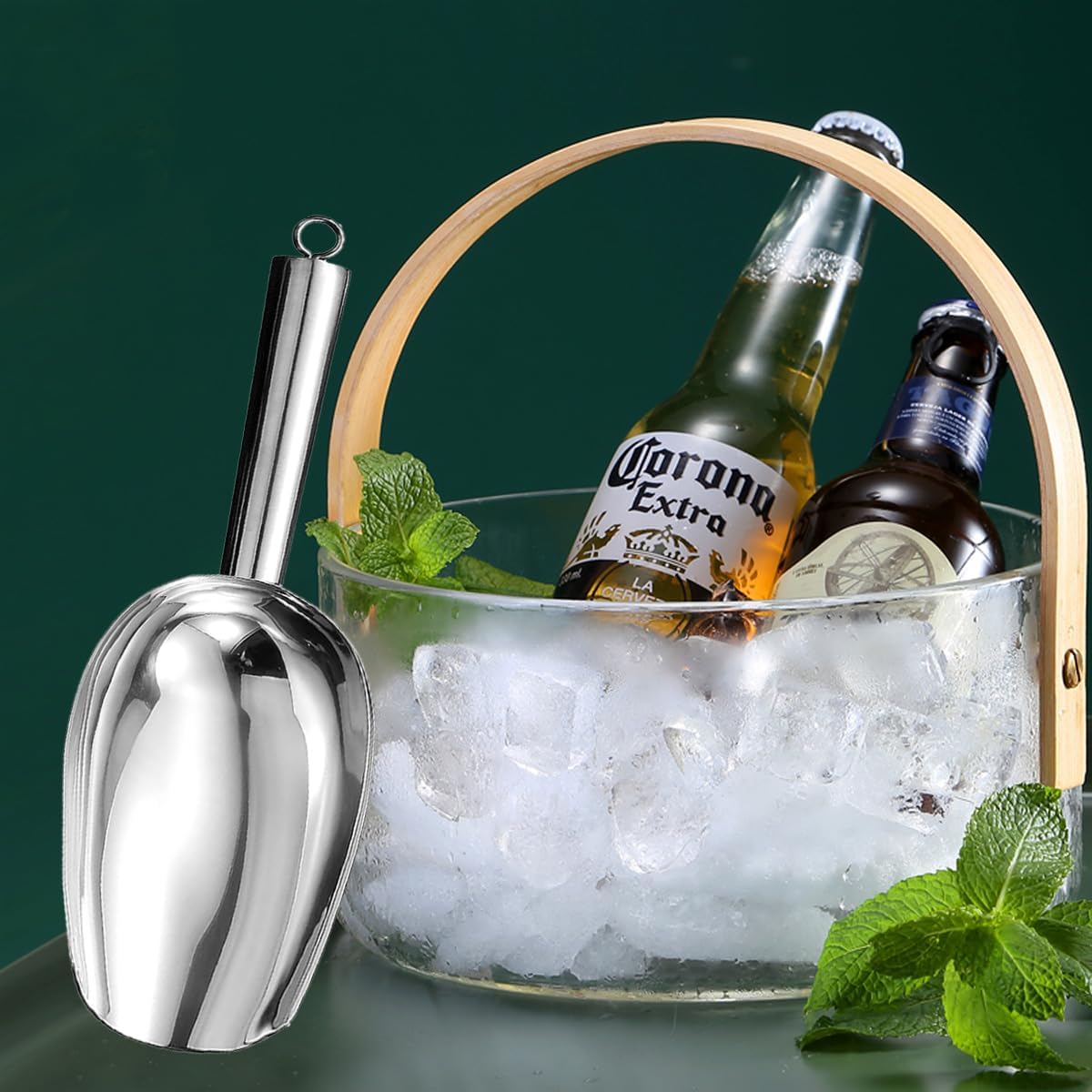 Metal Ice Scoop，Kitchen Ice Scooper for Ice Maker,Stainless Steel Small Ice Scooper for Freezer，Kitchen Gadgets Cookie Flour Pet Dog Food Scoop (silver, 8oz)