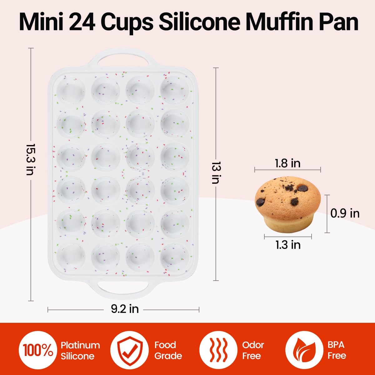 CAKETIME Mini Muffin Pan, Metal Reinforced Frame Mini Cupcake Pans 24 Cups Nonstick Muffin Silicone Molds with Handle for Baking Muffins, Cupcakes, Egg Bites 2 Pack