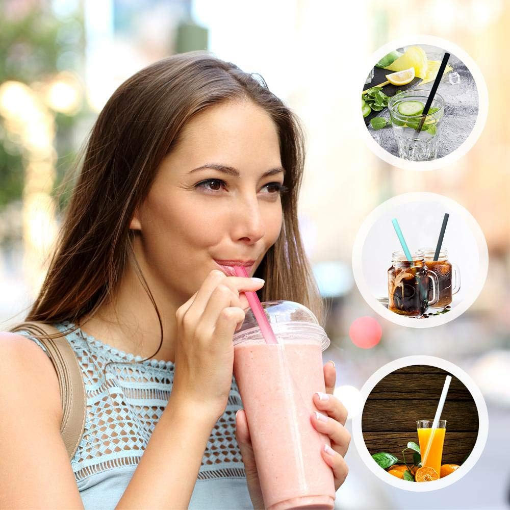 Silicone Straws Set of 10 Straight Smoothies Straws Large Silicon Reusable Drinking Straws with Cleaning Brushes Extra Long for 20oz and 30oz Tumbler - Flexible