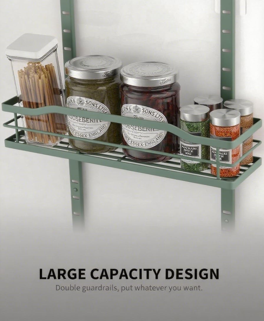 Moforoco Sage Green 9-Tier Over The Door Pantry Organizer, Pantry Organization and Storage, Black Hanging Basket Wall Spice Rack Seasoning Shelves