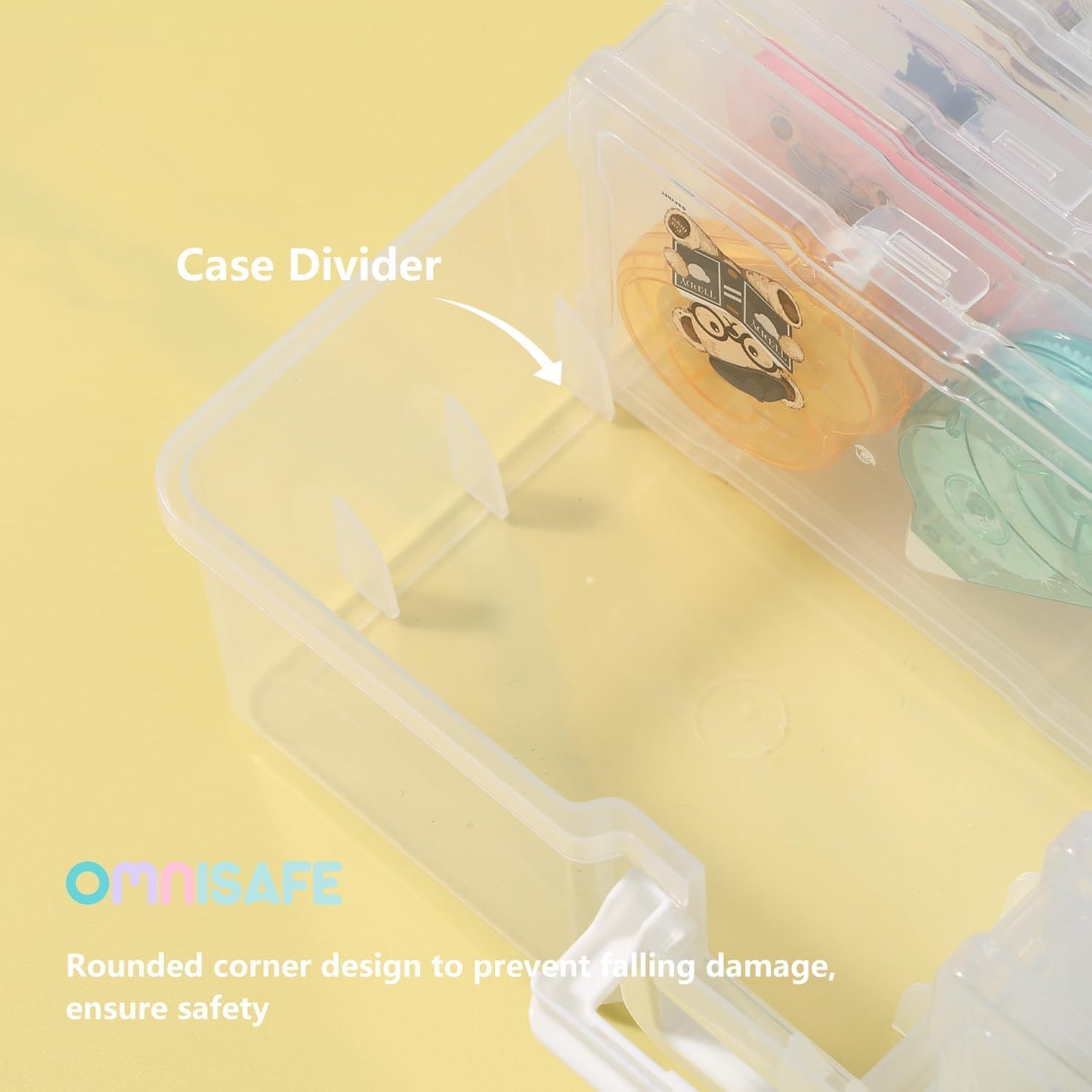 OMNISAFE 4x6 Photo Organizer Cases, Teddy Bear 16 Pack Plastic Craft Storage Container, Box for Pictures, Crafts, Scrapbooking, Transparent Photo Keeper with Handle (Campus Brown)