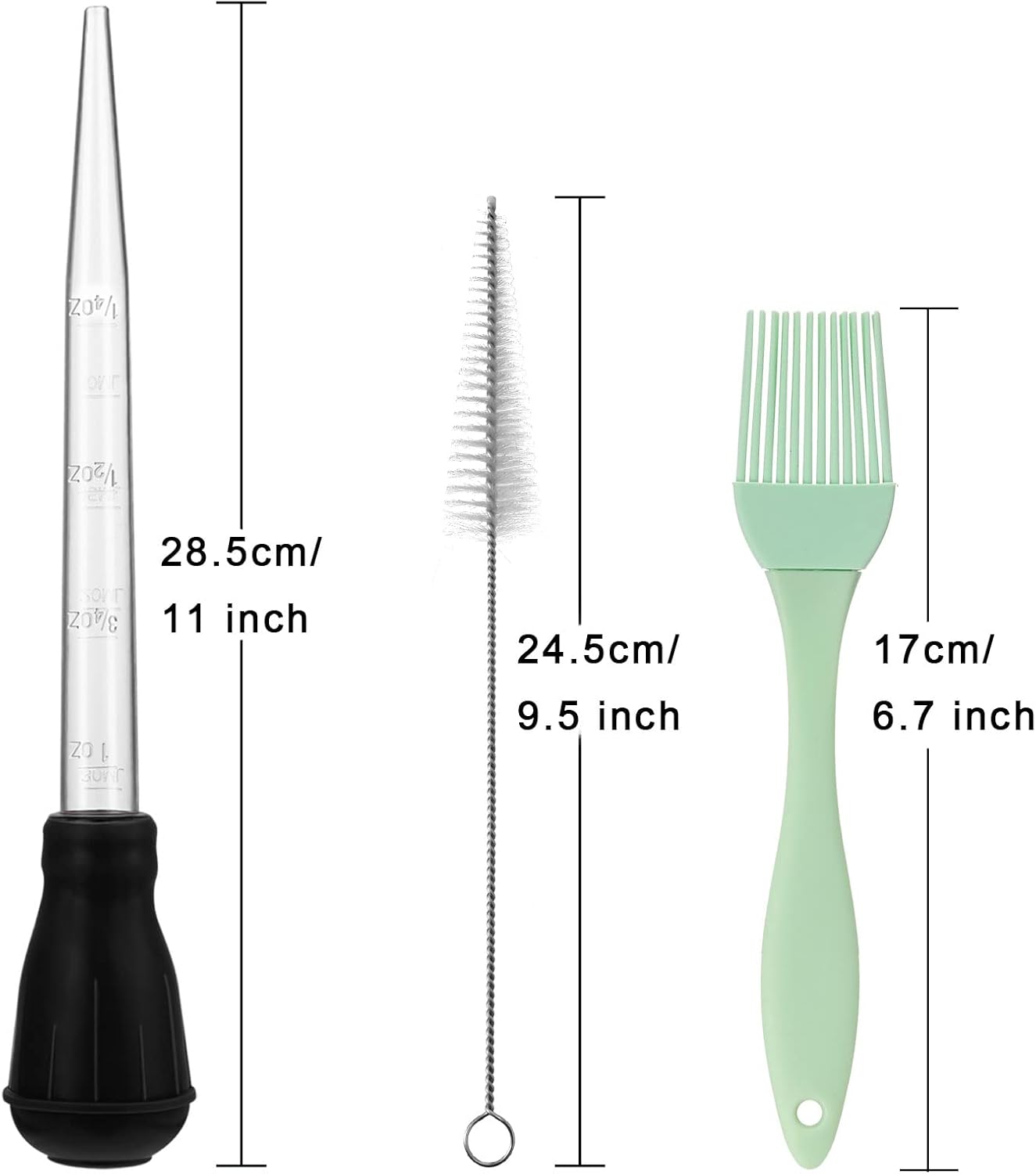 Boao 5 Pieces Nylon Heat-Resistant Turkey Baster Cooking Set Includes Meat Baster, 1 Silicone Basting Brush and 2 Cleaning Brush for BBQ Grill Baking Kitchen Cooking Thanksgiving(Black, White)