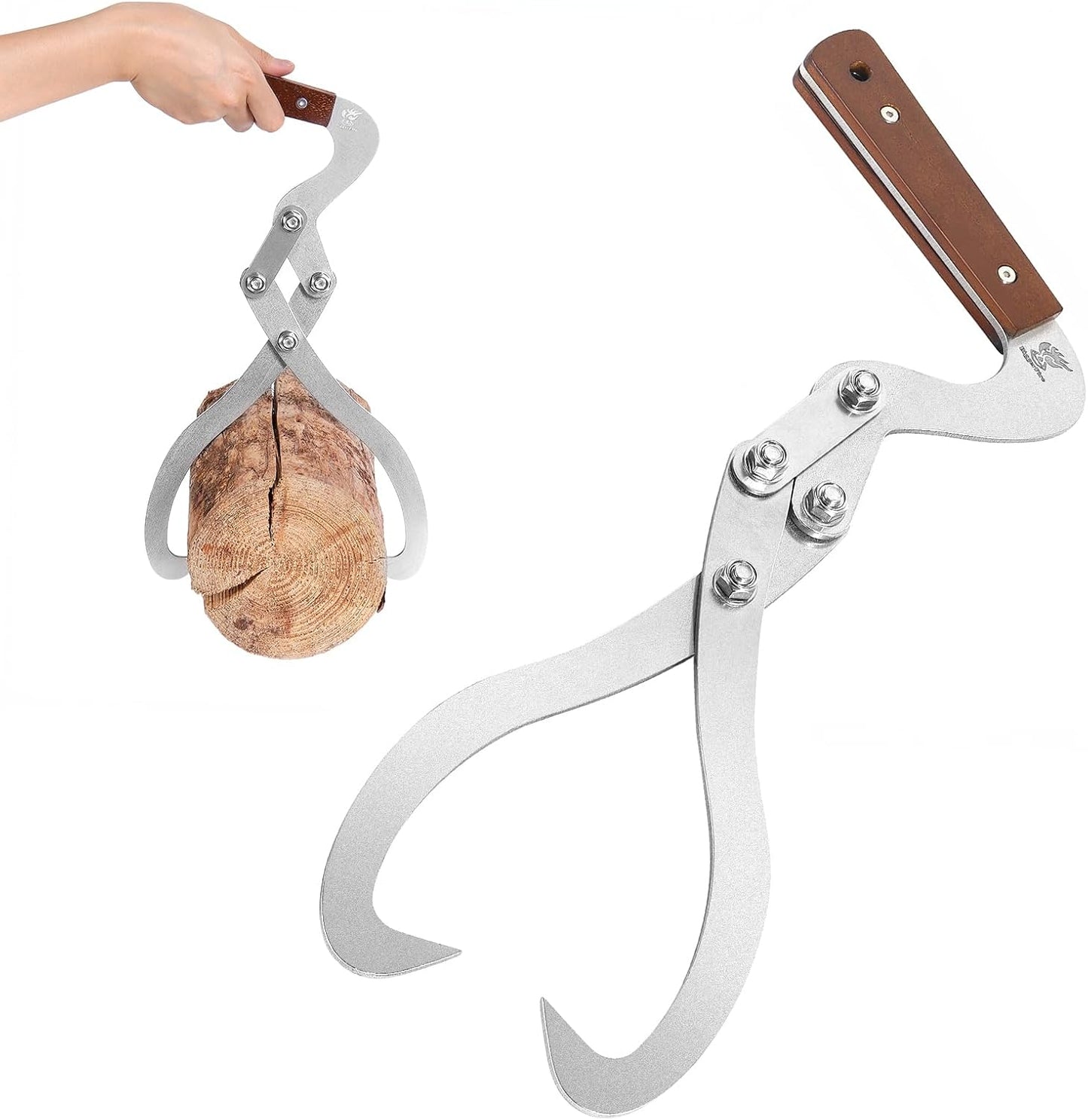 12 Inches (300MM) Log Tongs Firewood Tong with Handle Non-Slip, Claw Log Lifting Tool for Lifting, Handling, Dragging and Carrying Logs,Wood Handle 2 Claw Skidding Tongs