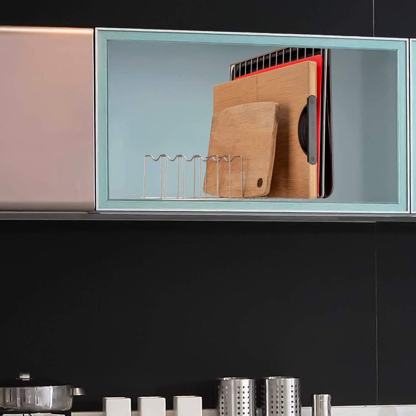 Slideep Pot Pan Lid Holder Rack Organizer, Kitchen Dish Plate Storage Organizer Drying Rack, Bakeware Pot Lid Rack Holder Organizer, Pantry and Cabinet Holder,Set of 2