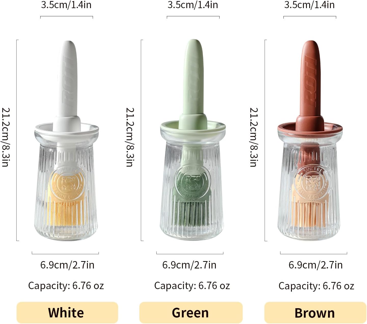 Oil Dispenser with Brush - Glass Olive Oil Dispenser for Kitchen, 3 IN 1 Oil Brush for Cooking with Bottle Silicone Basting Vinegar Sauce BBQ Grill Frying (Brown/Green)