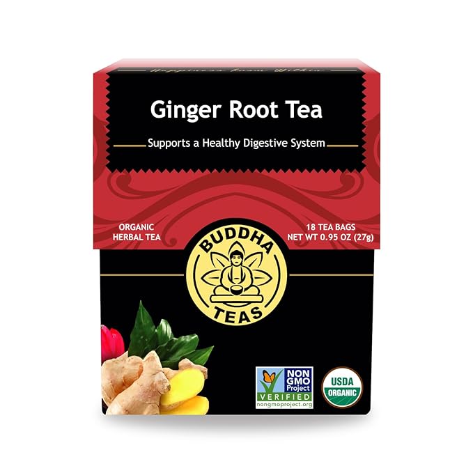 Buddha Teas - Organic Ginger Root Tea - Herbal Tea - For Health & Wellbeing - With Antioxidants & Minerals - Clean Ingredients - Caffeine Free - OU Kosher & Non-GMO - 18 Tea Bags (Pack of 1)