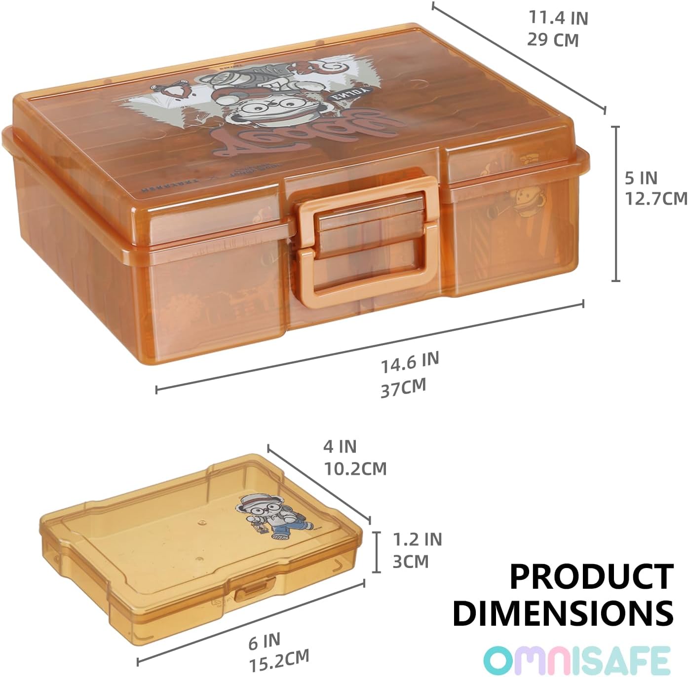 OMNISAFE 4x6 Photo Organizer Cases, Teddy Bear 16 Pack Plastic Craft Storage Container, Box for Pictures, Crafts, Scrapbooking, Transparent Photo Keeper with Handle (Camping Brown)