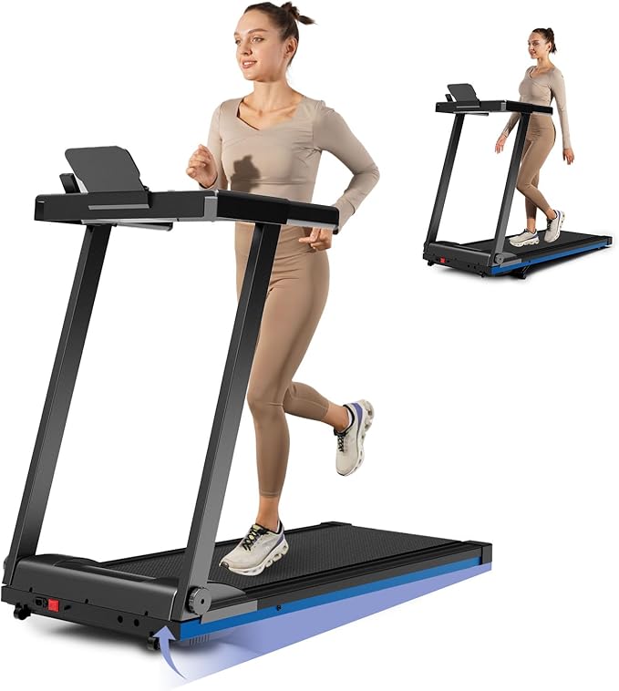 Treadmill with 5% Incline, 300lbs Capacity Folding 15 HP Small Treadmills for Home Portable Running Treadmill with Handles Quiet Brushless Dual Cushion System, Electric Compact Treadmil