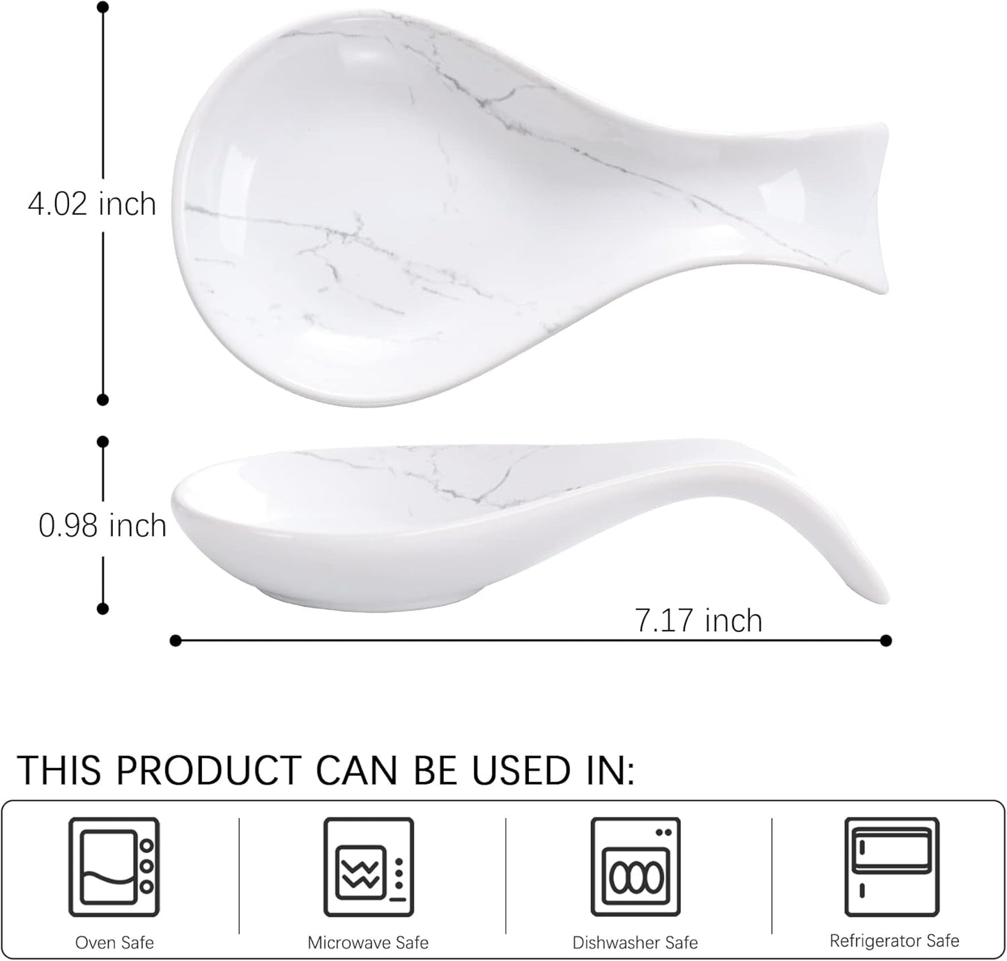 Spoon Rest for Stove Top 2PCS, Kitchen Spoon Holder Set, White Marble Spoon Rest for Counter, Ceramic Cooking Utensil Rest for Spatula, Tong, ANTIS'S HOME