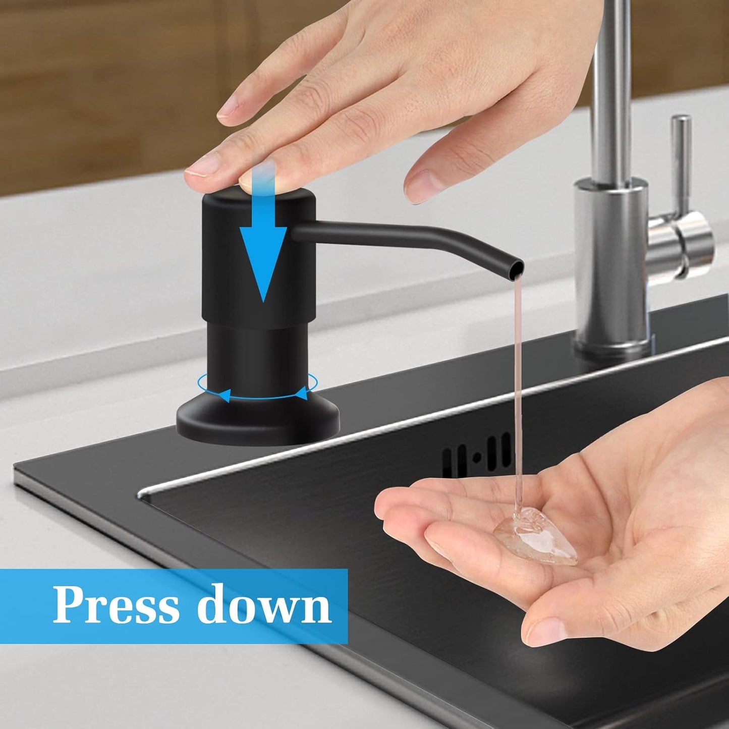 Soap Dispenser for Kitchen Sink and Extension Tube Kit, Stainless Steel Countertop SoapDispenser with 47 Inches Tube Connects Directly to Soap Bottle, Hand and Dish Soap Dispenser Pump （Black）