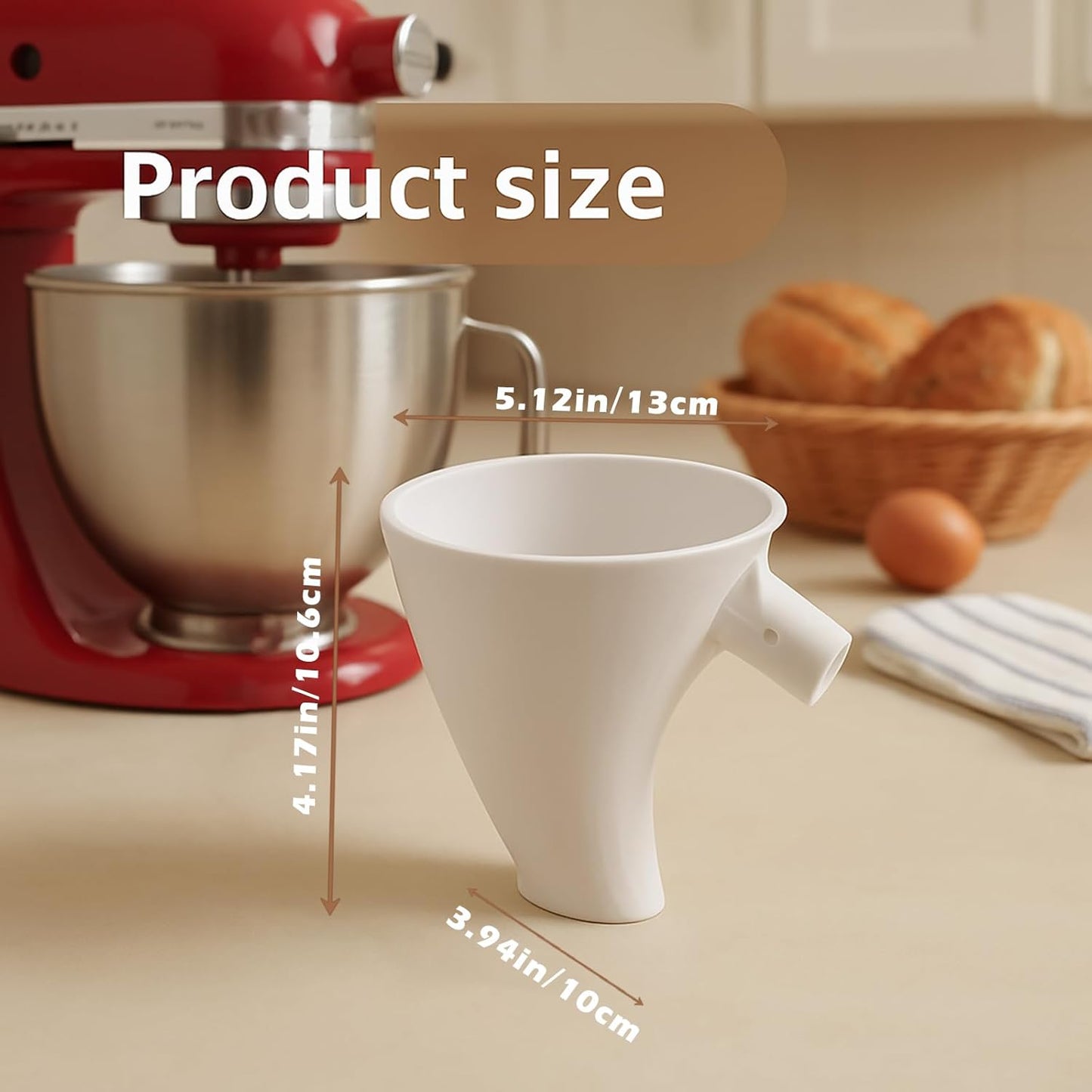 Flour Funnel for Kitchen Aid Stand Mixer, Plastic Funnel with Easy-Pour Attachment Fits KSM150 5-Quart Tilt-Head Mixers, Mess-Free Baking Accessory for Flour, Sugar, and Egg Liquid (RED1PCS)