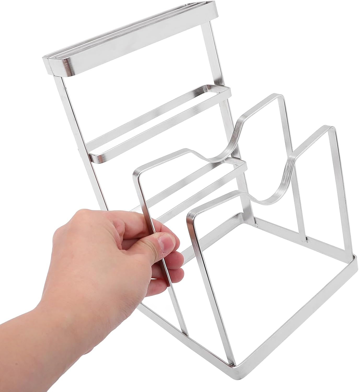 Stainless Steel Pot Lid Stand and Chopping Board Rack for Kitchen Countertop Organization, Knife Storage Block, Space-Saving Cooking Accessory