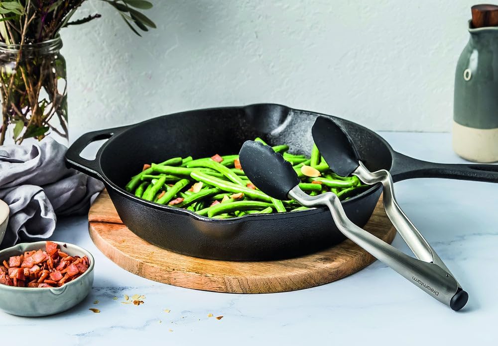 Dreamfarm Clongs Grippy Silicone & Stainless Steel Kitchen Cooking Tongs with Click-Lock Open & Close - 9" Black