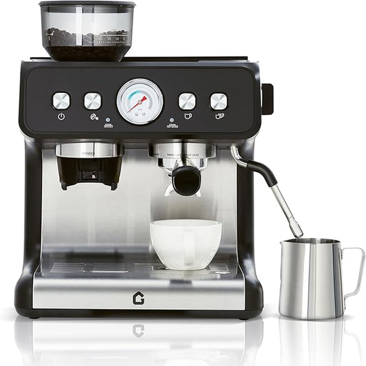 Garvee 20 Bar Pressure Stainless Steel Espresso Machine with Grinder, 2.8L Removable Water Tank, Milk Frother Steam Wand for Latte/Cappuccino - Adjustable Shot Volume, Professional Home/Office Use