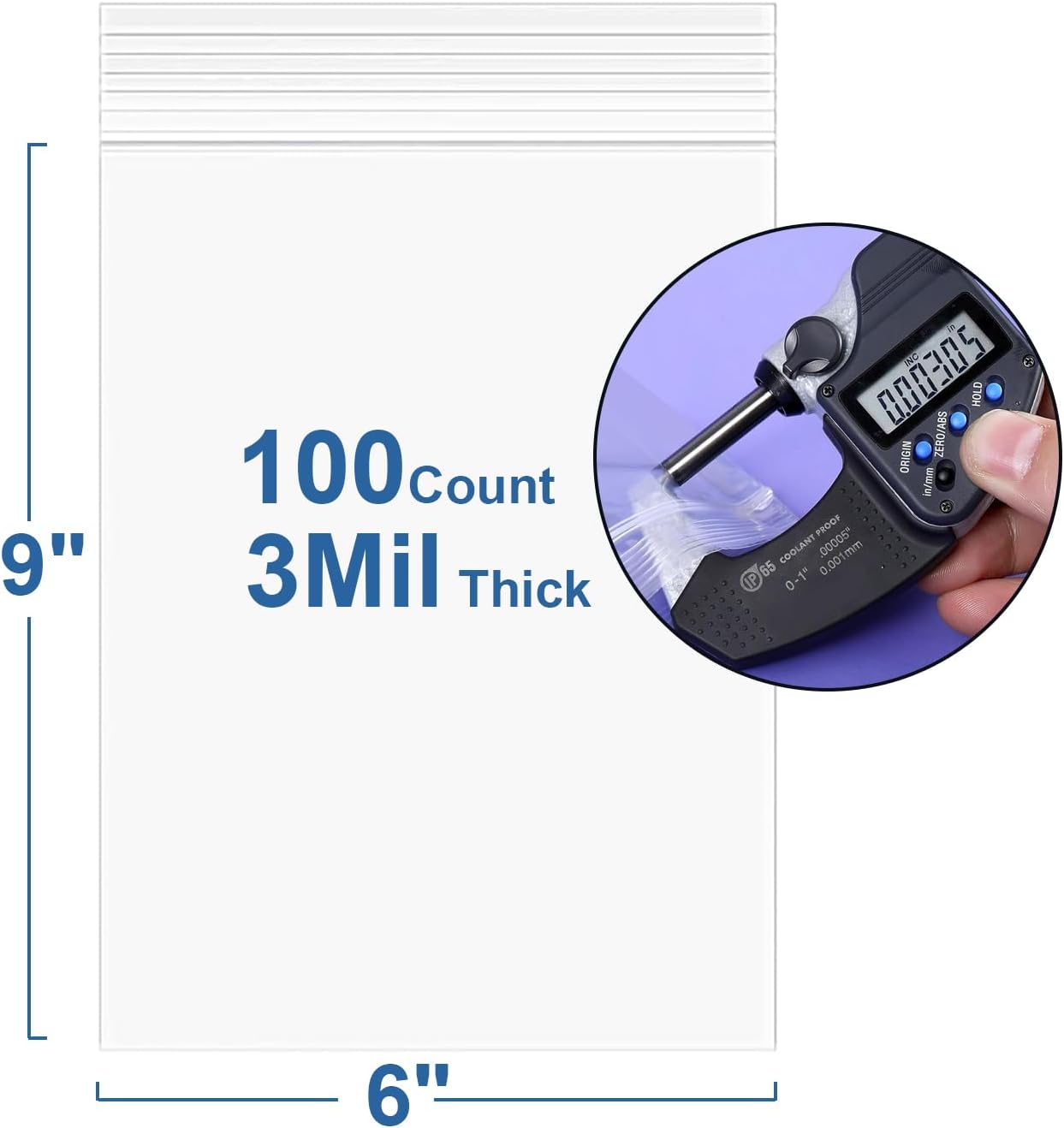 100PCS 6" x 9" Thick 3 Mil Clear Zip Seal Lock Poly Bags Reclosable Plastic Bags With Zipper for Photo Cards Envelopes Snacks Seeds Storage