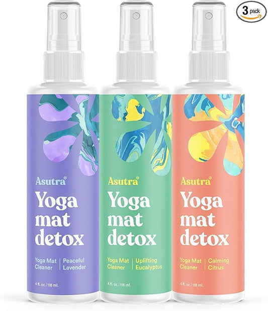 ASUTRA Yoga Mat Cleaner Spray Variety Pack (Lavender, Eucalyptus, Citrus), 4 fl oz Each (Pack of 3) - No Slippery Residue, Organic Essential Oils, Deep-Cleansing for Fitness Gear & Gym Equipment