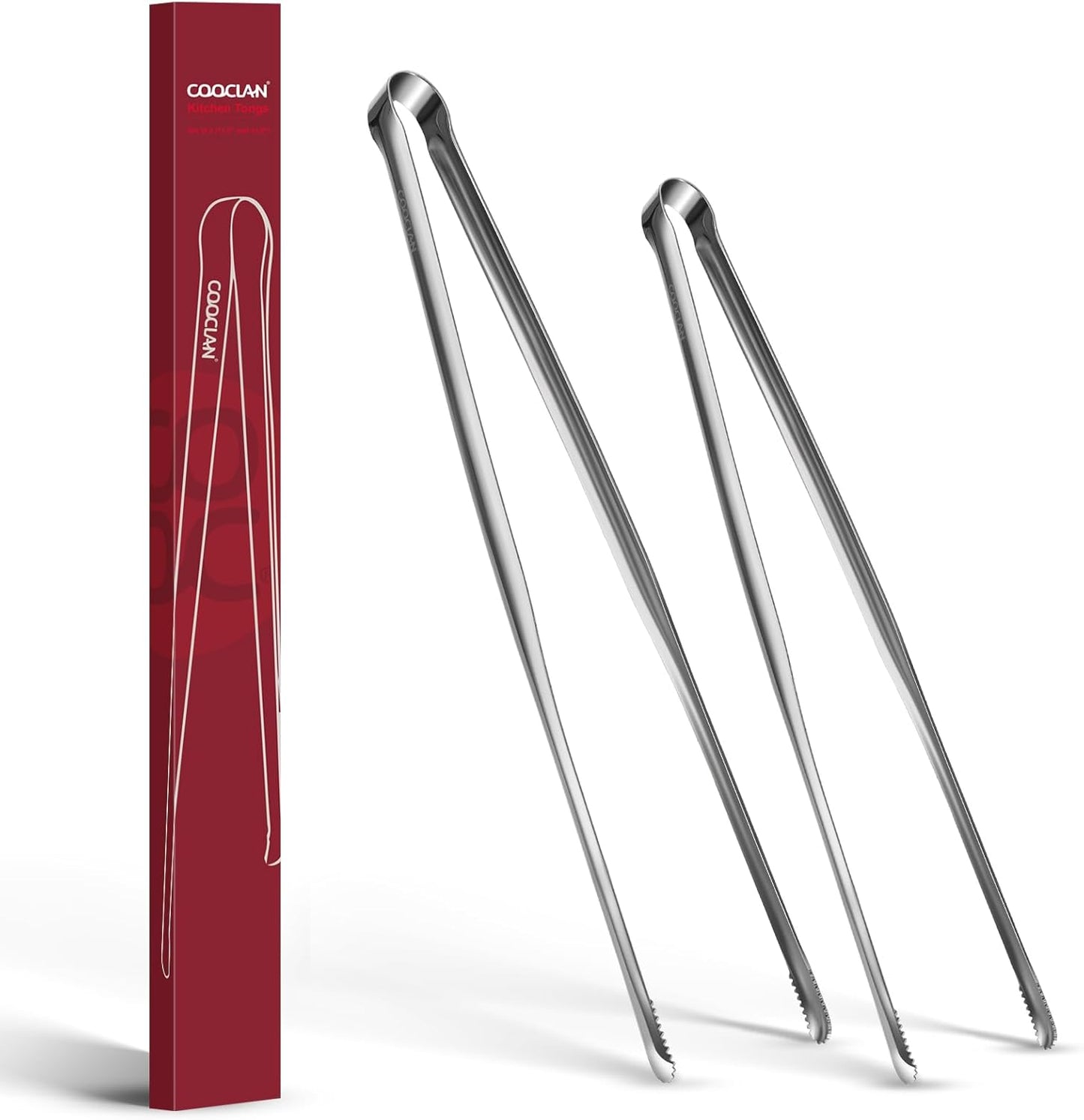 Precision Serrated Non-Slip Tips Cooking Tongs 2 Set (9" & 12"), One-Piece Easy to Control Stainless Steel Kitchen Tweezer Tongs, Multi-Purpose Food Tweezers for Baking, Food Plating, BBQ